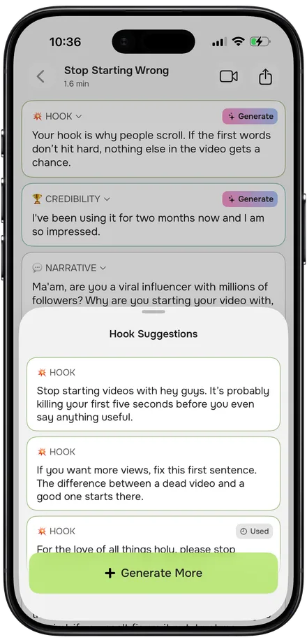 OnHook script editor showing hook suggestions
