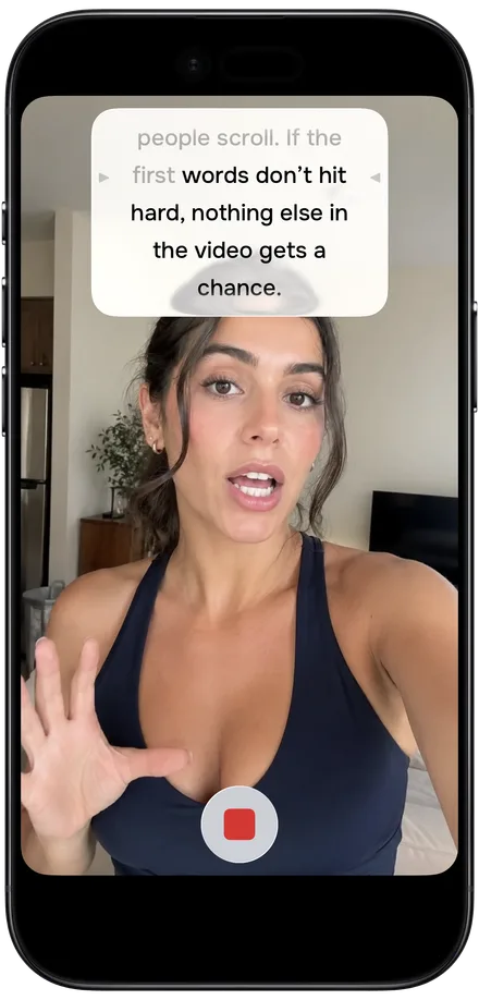 OnHook teleprompter showing the script over the camera while recording
